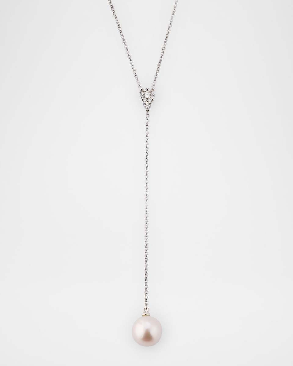 18K White Gold My Song Diamond and Freshwater Pearl Pendant Necklace